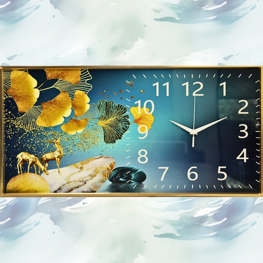 wall_clock_aluminum_frame_gold_deer_Ginkgo